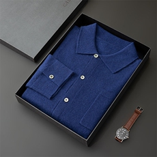 品质男羊毛衫平面Polo领经典长袖毛衣商务休闲保暖百搭，男装羊绒套衫，台绒羊绒