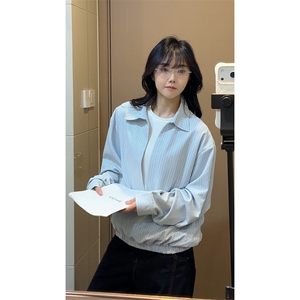 韩系假两件条纹衬衫氛围感休闲时髦个性时尚上衣HY921TP48控88图片