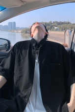 特批P28无差价夏季潮牌高级感挂链男宽松慵懒痞帅短袖衬衫CD5511，男装衬衫，电商A001