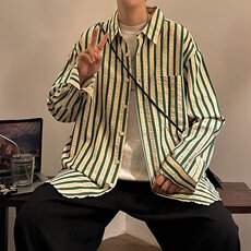 衬衫男韩版潮流长袖条纹痞子帅2026夏季新款ins宽松外套CY218-P49，男装衬衫，星座412