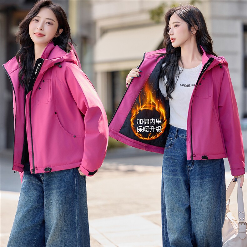 现货2025年冬季新款时尚棉服短款户外派克夹棉外套棉衣,女装棉衣/棉服,悦祺