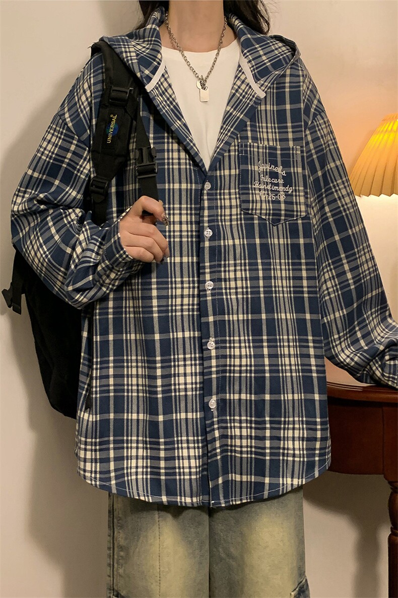 春秋季连帽衬衫新款宽松休闲男女同款衬衣XZ102B-1-CS2591P45,男装衬衫,星座102B-1