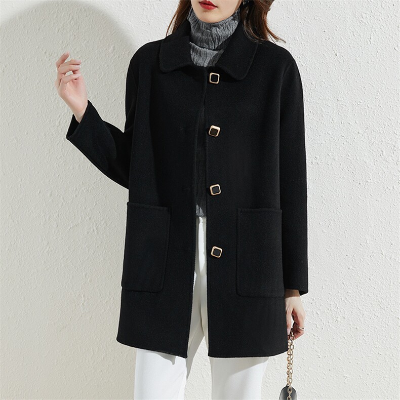 新款女士双面呢大衣秋冬保暖时尚简约休闲外套高品质羊毛长款风衣，女装双面呢大衣，赛欧妮