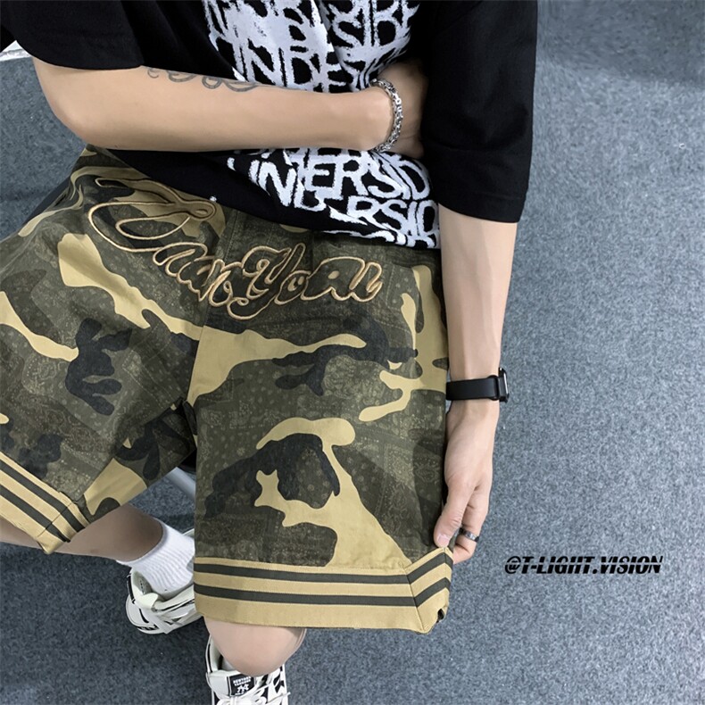 夏季新款港风痞帅潮流百搭迷彩直筒休闲牛仔裤五分裤DK03-P40,男装休闲裤,星座308B-1