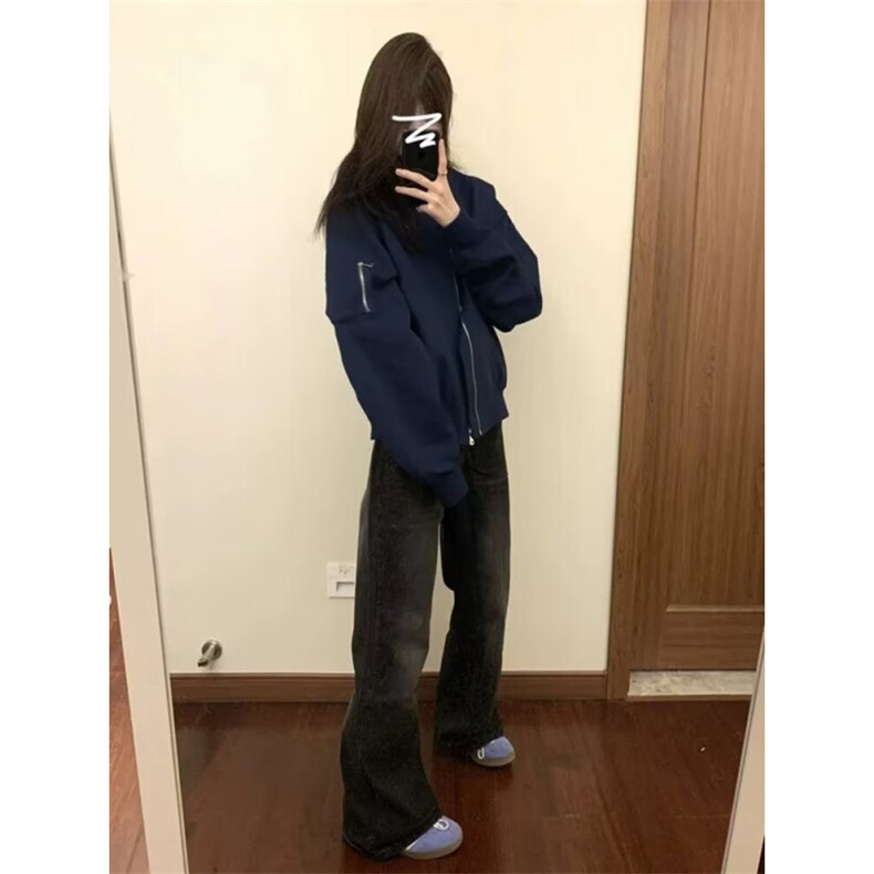 美式复古短款外套女秋冬季2024休闲宽松百搭棒球服飞行员夹克上衣,男装夹克,星座506A