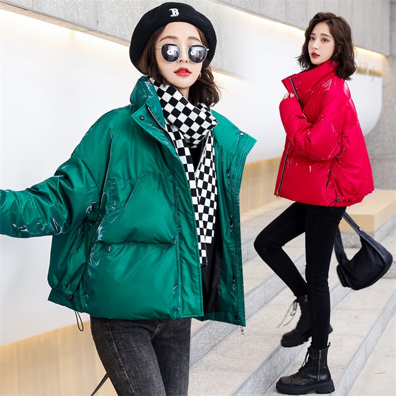 绿色羽绒服女冬亮面免洗短款2023新款加厚面包服洋气小个子外套潮，女装棉衣/棉服，辉之琳