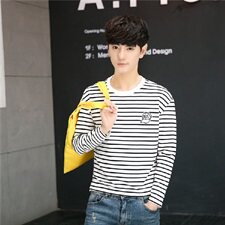 秋季男款条纹海魂套头休闲长袖T恤703-T02，男装T恤，星座703