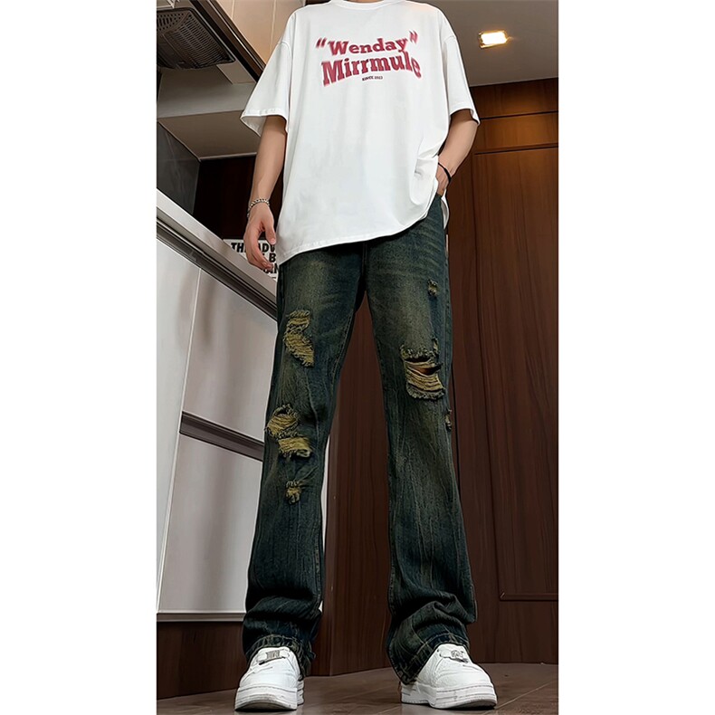 B221美式ins高街暗黑小众夏季重工艺破洞牛仔裤LK24178-P65控88,男装牛仔裤,电商B221