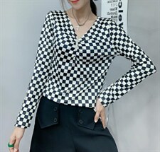 棋盘格V领打底，其它，帝瀛 DY