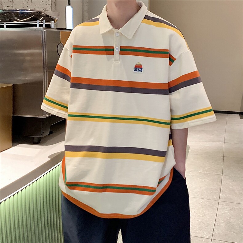 1美式条纹短袖polo衫男女大码M-5XL翻领短袖T恤男DP77010P50控78,男装T恤,星座226-2
