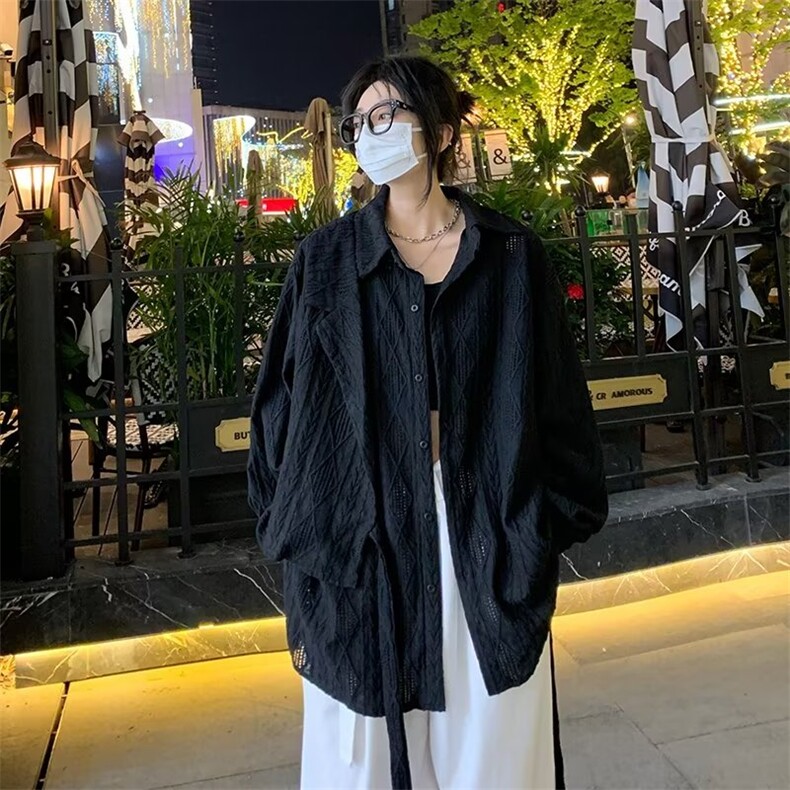 复古提花衬衫男女长袖时尚设计感镂空上衣夏季潮流痞帅衬衣-C0255,男装衬衫,星座601-2