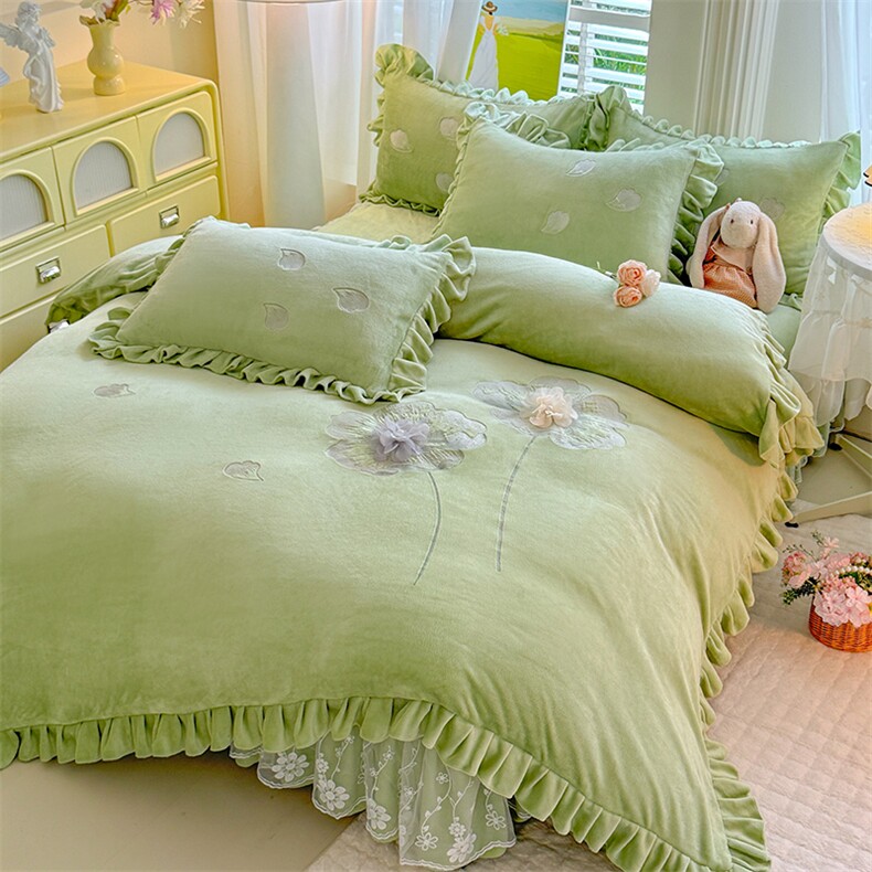 2025新款加厚牛奶绒立体绣花四件套-花漾，床品套件，一起卖家纺