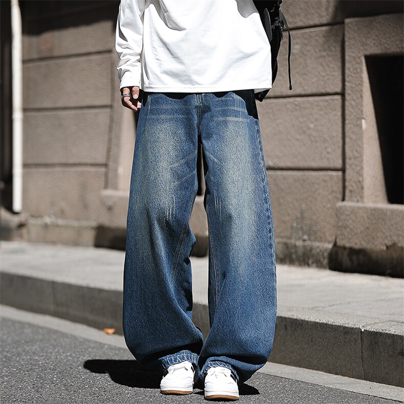 2025秋冬新款男生弯刀牛仔裤美式阔腿裤直筒宽松水洗复古2630-P47，男装牛仔裤，星座1006-1