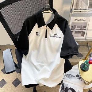 日系夏季青春流行新款五分袖潮慵懒标准POLO衫气质潮流文艺男图片