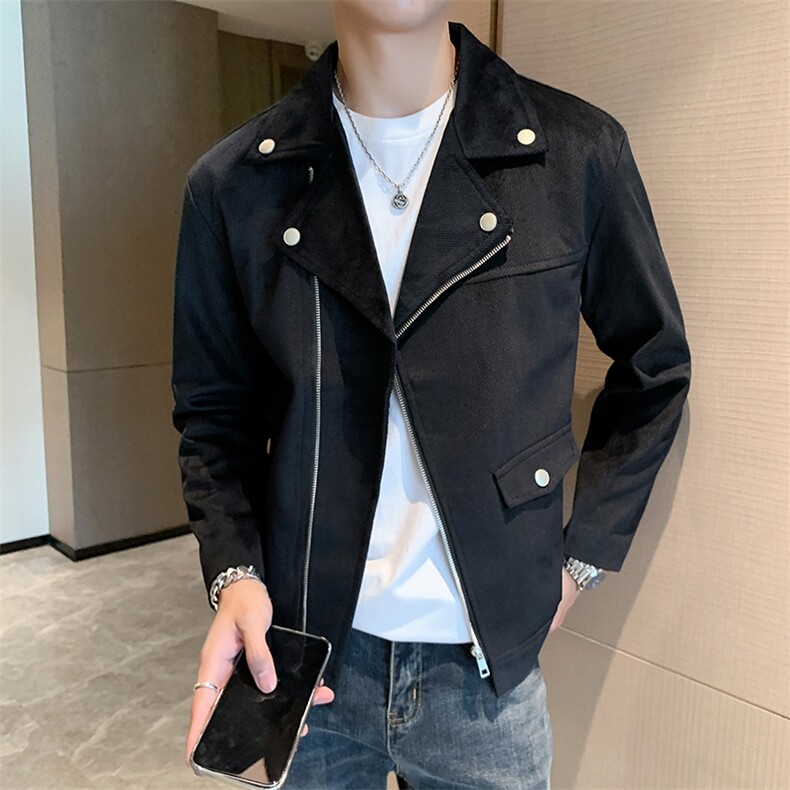 潮流短款机车夹克男韩版宽松百搭长袖翻领拉链外套男JK0736-P65,男装夹克,星座308B-2