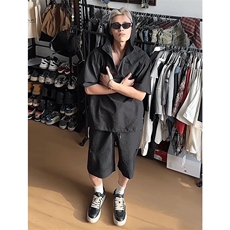 【连帽泡泡纱防晒衣】夏季潮牌短袖百搭宽松T恤套装TZ113-P68，男装防晒衣，星座1213