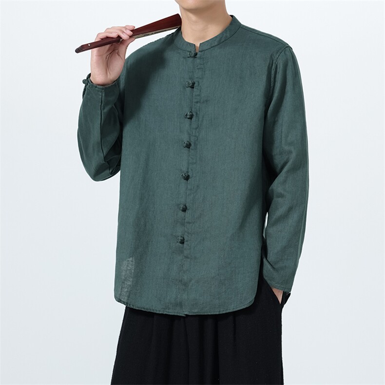 风高品质100% 纯亚麻手工盘扣长袖衬衫 xz815-8619p110图片