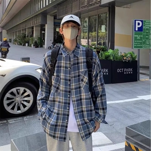 美式复古格子衬衫男秋季新款cleanfit长袖防晒衬衣高级感初秋外套图片