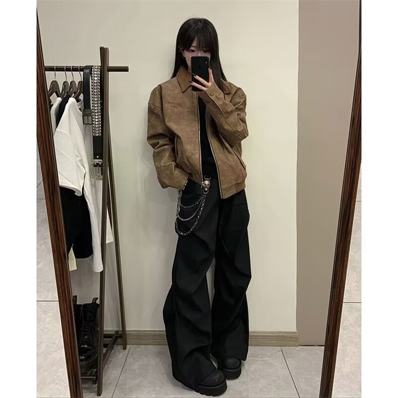 高级感褶皱西裤男春季美式潮牌休闲裤子宽松直筒垂感LXK0199-P45,男装西裤,星座1008