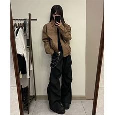 高级感褶皱西裤男春季美式潮牌休闲裤子宽松直筒垂感LXK0199-P45，男装西裤，星座1008