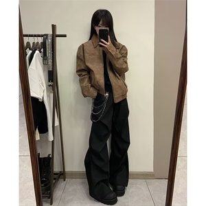 高级感褶皱西裤男春季美式潮牌休闲裤子宽松直筒垂感LXK0199-P45图片