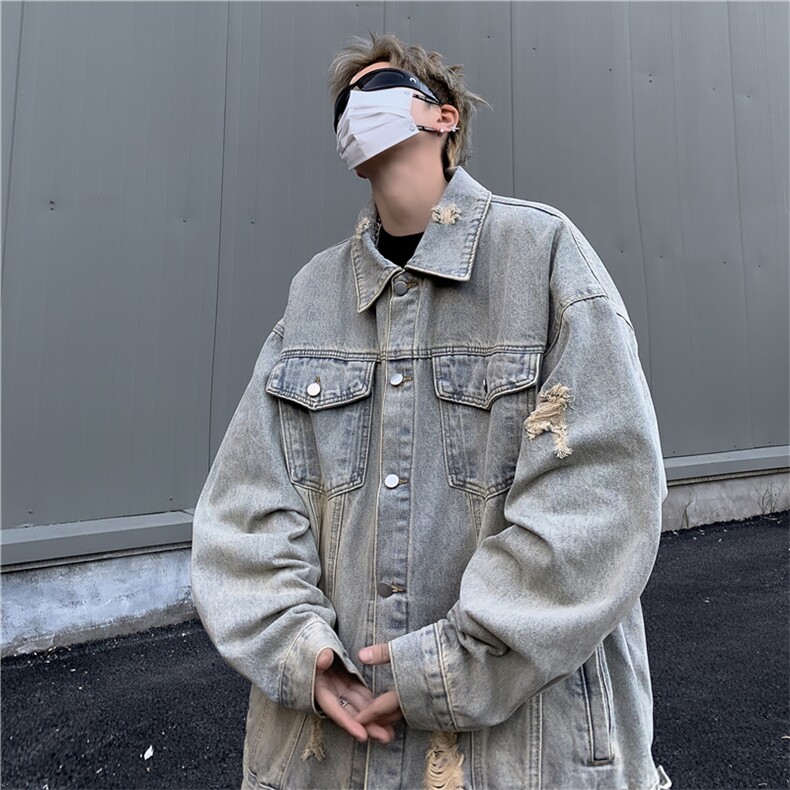 美式工装牛仔外套男春秋港风宽松潮牌水洗夹克男装JK01223-P65,男装夹克,星座308B-2