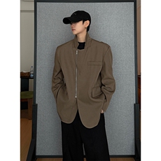 简约款个性西服简约廓形通勤风拉链翻领西装外套HY810P75控118，男装西服，电商A102B
