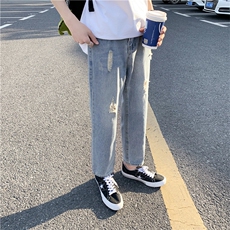 2021男新款港风精品牛仔裤破洞休闲女裤子714，男装牛仔裤，星座1404-3
