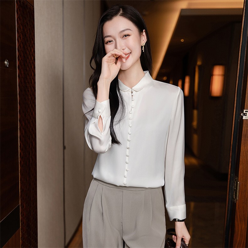 杭州纯色重磅真丝衬衫女2026年春装花边领气质长袖衬衣真丝上衣,女装衬衫,阿舍尔精品