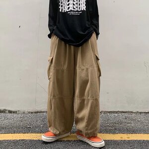 男秋季新款港风纯棉口袋工装休闲裤A376P35图片