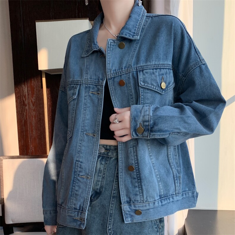 时尚百搭气质休闲牛仔外套女宽松显瘦长袖夹克春秋季新款上衣,女装牛仔外套,宛庄羊绒