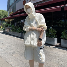防晒套装男韩版潮流连帽痞子帅气2024夏季新款ins五分裤W4891-P62，男装牛仔裤，星座412-3
