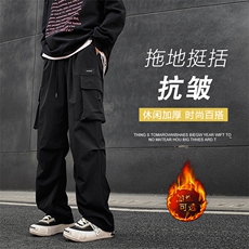 美式高街宽松工装裤加绒保暖长裤抗皱拖地K211特批38加绒特批48，男装休闲裤，星座718-1