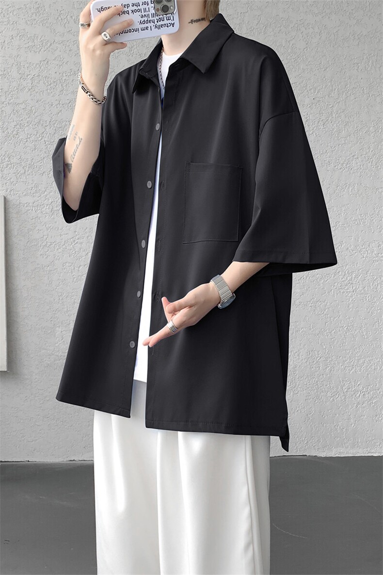 短袖衬衫男夏季新款港风宽松冰丝坠感衬衣CS8805-P35,男装T恤,星座214-3