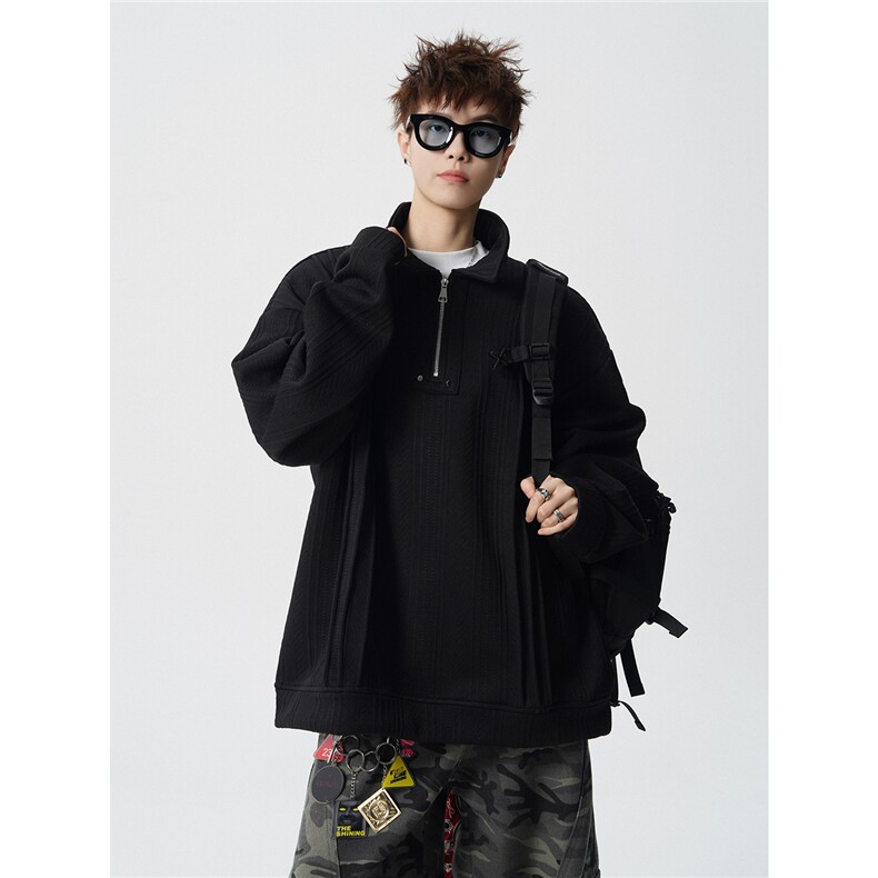 现货 WY10167-特P45 控88 新款高品质大码百搭宽松半拉链卫衣男图片