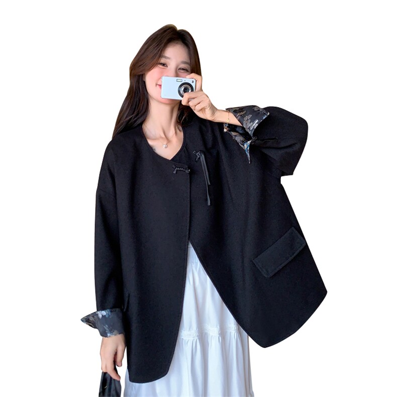 黑色风新中式盘扣西装外套#8503-P130-K198,女装短外套,2C111