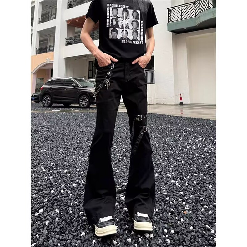 美式高街vibe黑色微喇牛仔裤男潮直筒显瘦cleanfit长裤L84399-P55图片