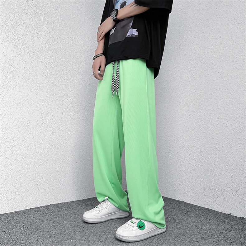 2023夏装新款情侣款休闲压褶冰丝拖地长裤子B221-LK22012-P50,男装休闲裤,电商B221