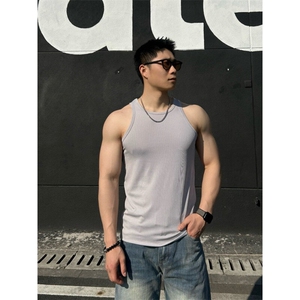 重磅弹力透气螺纹背心男款打底t恤弹性健身运动310A-4-BX66-P13图片