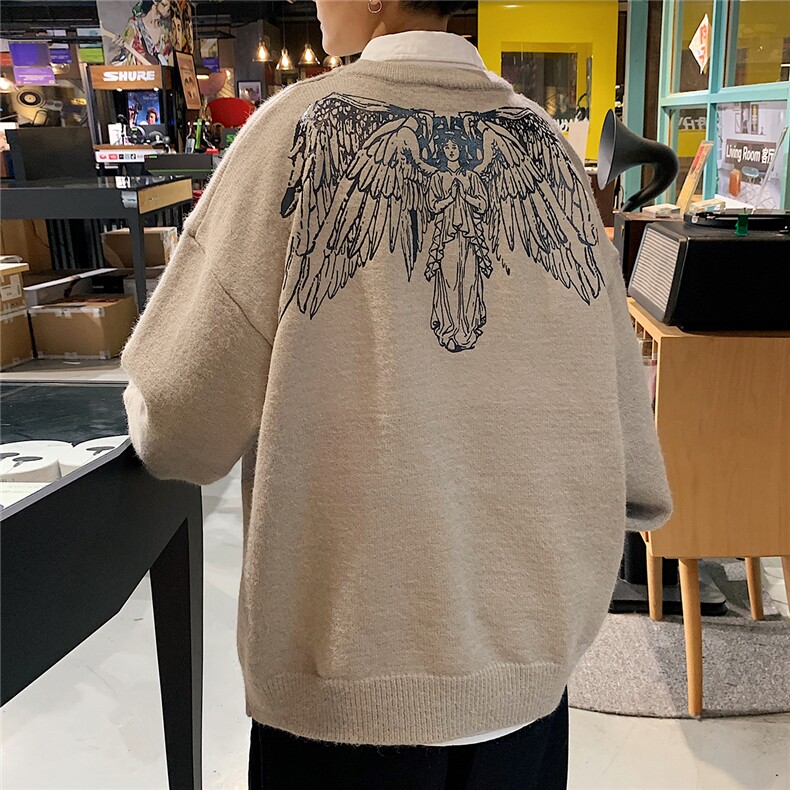 1港风新款宽松休闲中性情侣潮流印花毛衣男外套7671P48加绒P55,男装针织衫/毛衣,星座226-2