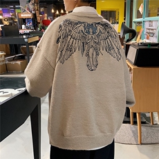 1港风新款宽松休闲中性情侣潮流印花毛衣男外套7671P48加绒P55，男装针织衫/毛衣，星座226-2