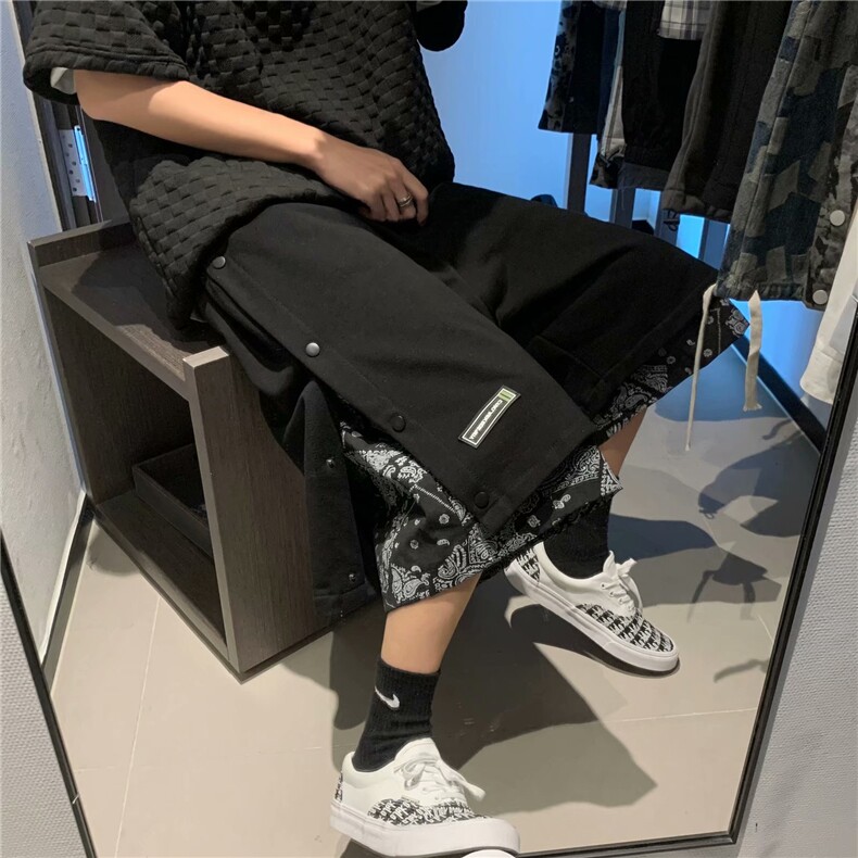 腰果花排扣运动短裤男宽松中裤潮流百搭休闲五分裤1008-1-AK87-28,男装休闲裤,星座1008-1