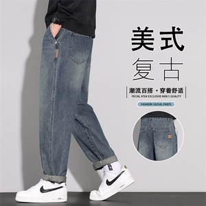 锥形牛仔裤男秋季新款美式复古潮牌工装男士休闲长裤子K6666-P52,蹦迪穿搭裤装夏季图片