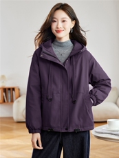 休闲连帽加绒加厚保暖外套女2025秋冬新款小个子宽松百搭工装棉服，女装棉衣/棉服，沐七七