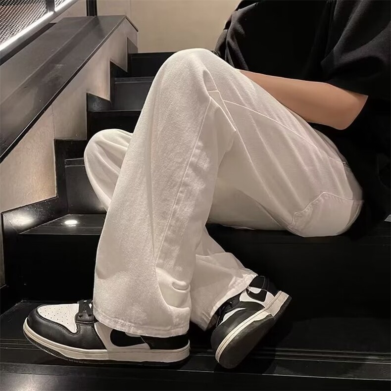 欧美白色裤子纯色长裤垂坠宽松直筒裤男女街头休闲阔腿裤潮牌ins,男装休闲裤,星座1013