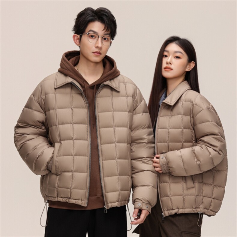 标90%轻薄款复古棋盘格翻领羽绒服男女同款秋冬季防寒外套P210,男装羽绒服,星座1210A