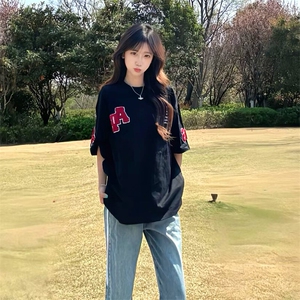万针全刺绣工艺抖音得物高品质260克重磅纯棉双纱美式高街短袖T恤图片