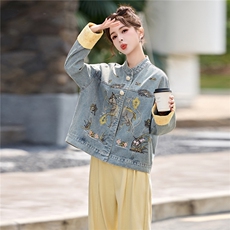 大量现货2026年春季新款女装时尚气质新中式重工刺绣牛仔外套，女装短外套，关键词