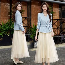 现货2026春装新款时尚气质潮流女小外套蕾丝半裙套装通用两件套，女装套装/套裙，奋斗女王