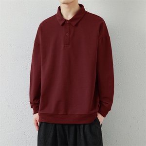 抖音得物高品质二开230克精梳珠地光版纯色宽松长袖T恤翻领POLO衫图片
